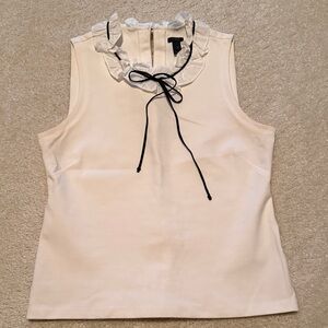 J CREW Elegant White Sleeveless Top with Ruffle Collar